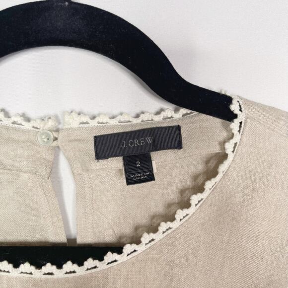 J Crew Womens Size 2 Cream White Embroidered Linen Top with Pom Poms Crew Neck - Picture 4 of 12